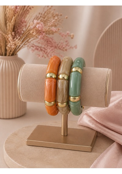 Valmont Accessories Kadın Gold Renk Bej Mermer Desenli Kalın Bileklik