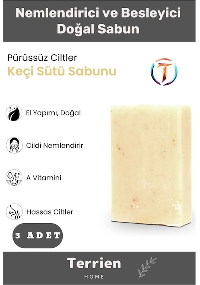 Home Serisi El Yapımı Doğal Bitkisel 3 Adet Hassas Ciltler Arındırıcı Nemlendirici Keçi Sütü Sabunu Karışık
