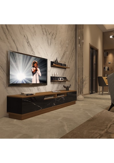 Decoraktiv Trendstyle 220rs Mdf Tv Ünitesi Tv Sehpası Ceviz - Siyah Mermer