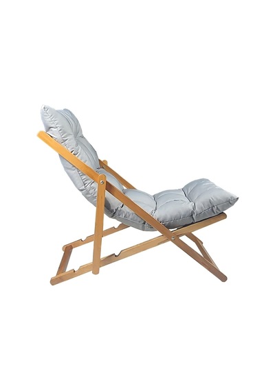 Ahşap Katlanabilir Taşınır Puf Minderli Şezlong. Plaj, Bahçe, Teras, Balkon İçin Gri Diğer