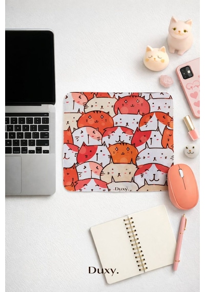 Kedi Desenli Mouse Pad, 23x19 Cm, Kaymaz Taban, Ev, Ofis Ve Oyun İçin Rahat Ve Yumuşak Mousepad