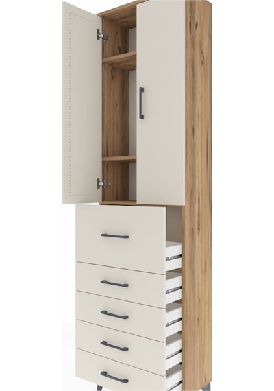 Arges Dolap 3 Raflı 5 Çekmeceli 2 Kapaklı 60x30x221 Çam-aytaşı Çam