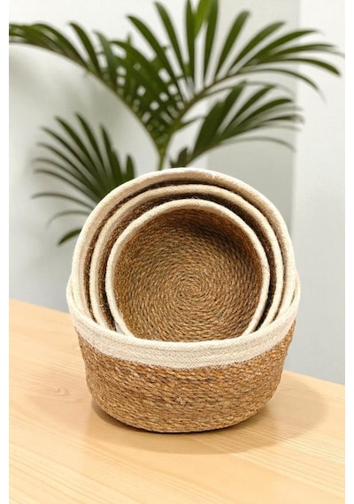 Digithome 4 Lü Naturel Yuvarlak Organizer Sepet - Pnl-ph35 S/4 Kahverengi