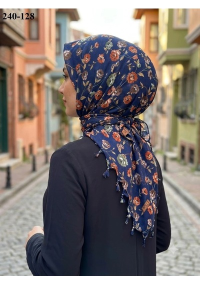 Dolce Cotton Desenli Sökme Boncuklu Eşarp 240-128 Çok Renkli