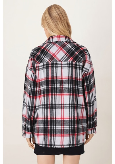Armonika Kadın Siyah-kırmızı Erkek Yaka Yanları Yırtmaçlı Oversize Ceket Arm-26k001009