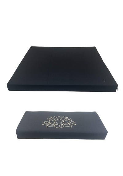 60x60 Meditasyon Minderi Seti İkili Yoga Meditasyon Minderi Lotus Çiçeği Baskılı Meditasyon Minderi Siyah