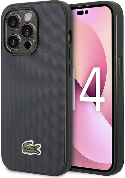 Apple Uyumlu iPhone 14 Pro Max Kılıf Lacoste Lisanslı Pu Pike Desenli İkonik Timsah Dokuma Logolu Lacivert