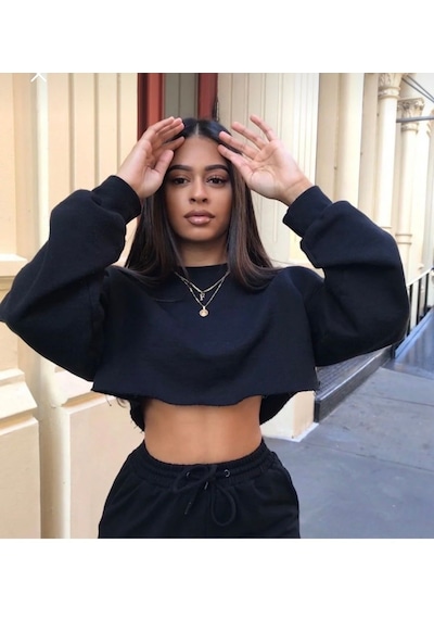 Bayan Swaetshirt Crop Siyah