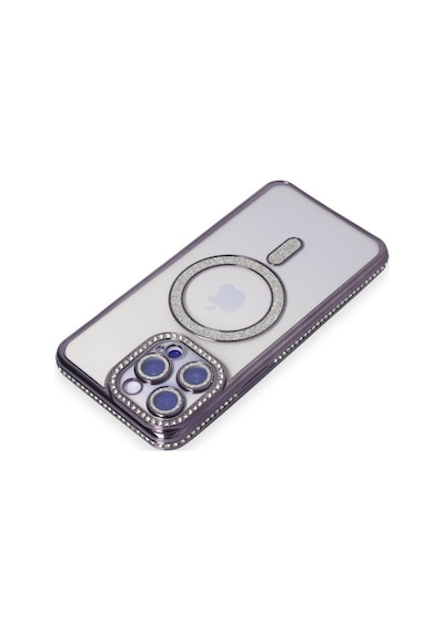 Apple iPhone Uyumlu  15 Pro Max Uyumlu Kılıf Joke Simli Magneticsafe Kılıf - Derin Mor