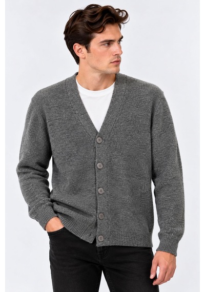 Classics Men Günsa Comfort Fit Erkek Tam Düğmeli Triko Ceket - 7832 Füme