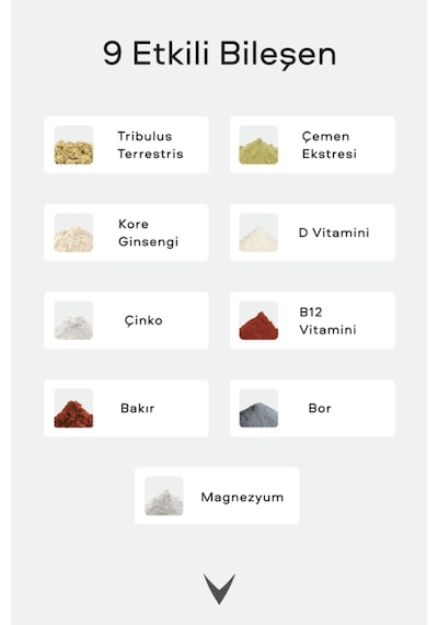 Virtus Testo Booster Tribulus Terrestris, Kore Ginsengi, Çemen, Bor, Vitamin D, Içeren Takviye Edici Gıda