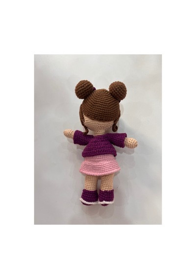 Afra Amigurumi El Örgüsü Bebek 20 Cm Tığ İşi Şirin Kıyafetli Hediyelik Oyuncak Bebek Mor-pembe