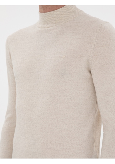 Cacharel Bej Slim Fit Yün Karışımlı Yarım Balıkçı Yaka Basic Triko Kazak