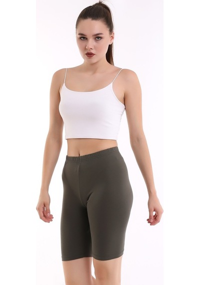 Self Clothing Kadın Haki Penye Kumaş Yüksek Bel Kısa Tayt Slf1295