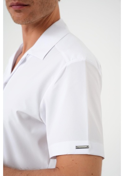 Efor Slim Fit Apaş Yaka Kısa Kol Esnek Casual Beyaz Gömlek G 1589 Beyaz