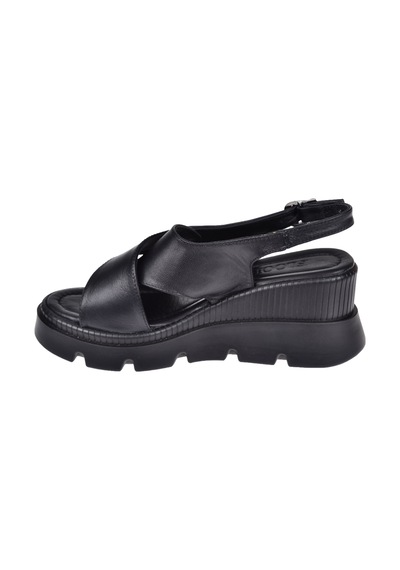 Floor Hakiki Deri Kalın Taban Kadın Sandalet Mak-2005 Siyah
