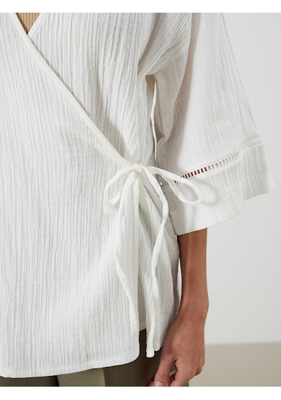 Lcw Vision Beyaz V Yaka Dokulu Oversize Kadın Kimono