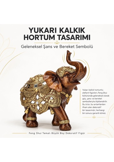Lüks Ayna Nakış İşlemeli Feng Shui Fil Biblo 20 Cm Büyük Boy Dekoratif Heykel Ev Ofis Hediyesi