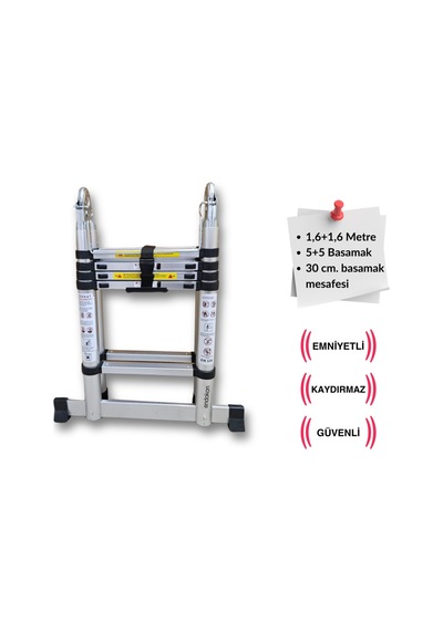 Endokon 160 + 160 Cm. - 5+5 Basamaklı Teleskopik Merdiven - A Tipi Uzayan Merdiven