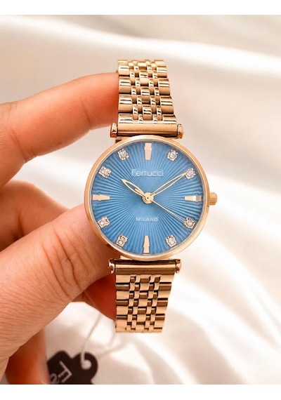 Ferrucci Milano Fc78781 Çelik Kordon&kasa Kesme Camlı Zirkon Taşlı Kadran Kadın Kol Saati Rose Gold