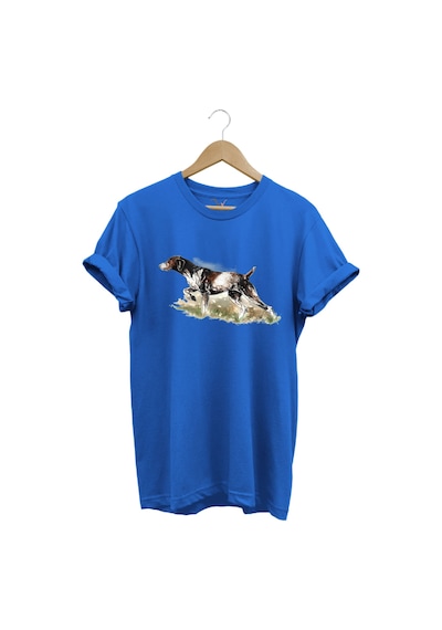 Doğa Avcılık Kurzhaar Av Köpeği Tema Baskılı %100 Pamuk Mavi T-shirt Saks Mavi