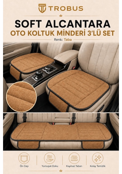 Opel Combo Üniversal Soft Alkantra Çizgili 3 Parça Oto Koltuk Minderi Taba