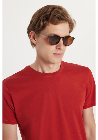 Tudors Unisex Slim Fit Dar Kesim %100 Pamuk Yumuşak Dokulu Kiremit Bisiklet Yaka Tişört-34612 KIREMIT
