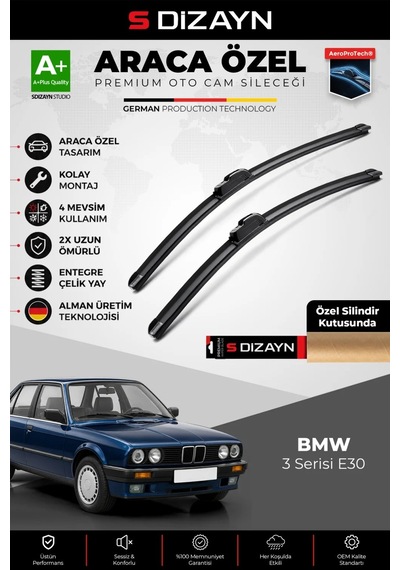 S-dizayn Bmw 3 Serisi E30 Ön Cam Silecek Seti 1982-1994 Premium Araca Özel 50-50 Cm A+ Kalite Aocs-1