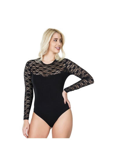 Moon Wear Uzun Kol Dantelli Kadın Body 342 Siyah
