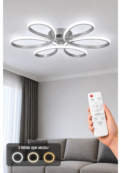 Niva Led Plafonyer Avize 3 Renk Kumandalı Gri