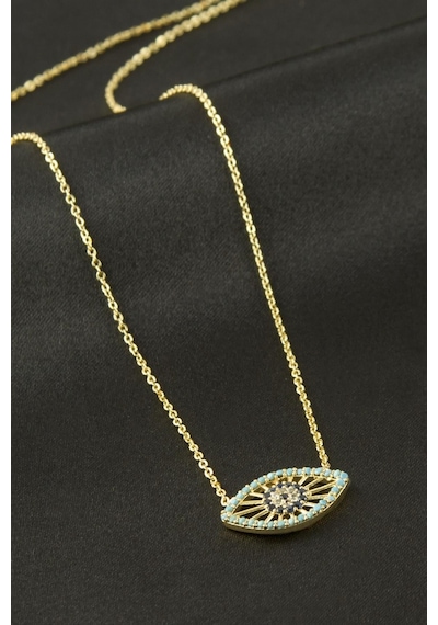 Göz - 259 - Zirkon Taşlı - Glblseme - Kolye Sarı Metal