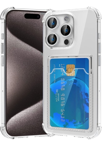 Apple Uyumlu iPhone 16 Pro Kapak Kamera Korumalı Kartlıklı Darbe Emici Özellikli Şeffaf Silikon Kılıf
