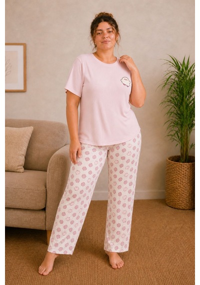 Nisanca Luna Kısa Kol Kadın Pijama Takımı Yumuşak Dokulu, Nefes Alabilir, Rahat Ev Giyim Seti Pembe