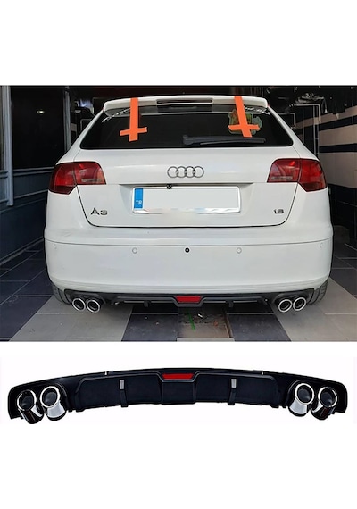 Audi A3 8p Uyumlu 2003-2007 Siyah Difüzör 4 Krom Egzoz Görünümlü Difizör Arka Ek Body Kit