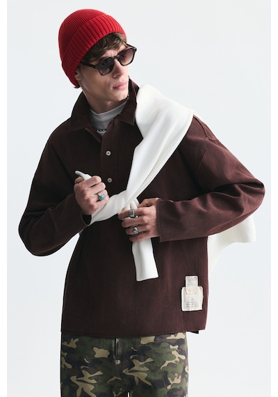 Vamos Relax Fit Polo Yaka Sweatshirt Kahve