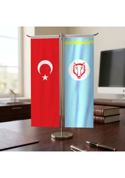 Gagavuzlar Bayrağı Ve Türk Bayrağı Kırlangıç T Tipi Masa Bayrak Takımı Diğer