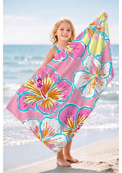 Çiçekli Tropikal Pembe Plaj Havlusu-hibiskus Bohem Yazlık Havuz Deniz Hızlı Kuruyan Mikrofiber Havlu Donuk Esinti