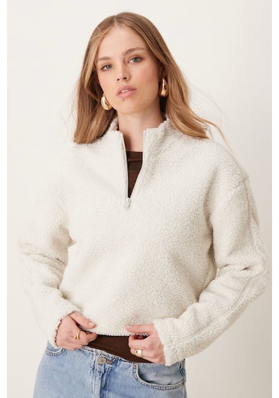 Calvin Klein Sport Sherpa Half Zip Sweatshirt Kadın Yarım Fermuar Rahat Kesim Crop Polar Sweatshirt Bej Bej Calvin Klein Sport Sherpa Half Zip Sweatshirt Kadın Yarım Fermuar Rahat Kesim Crop Polar Sweatshirt Bej Bej