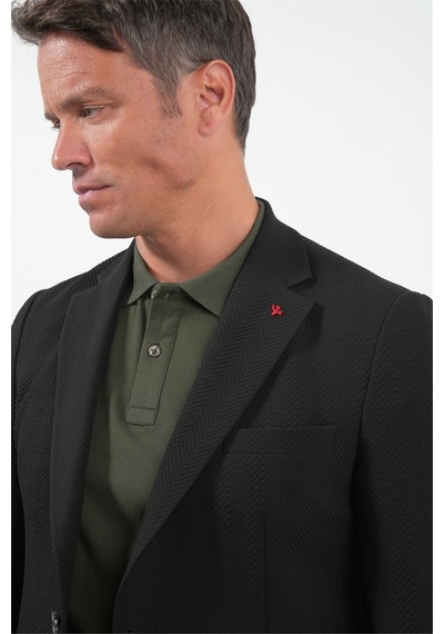 İmza Siyah Siyah Mono Yaka Gofreli 6 Drop Slim Fit Esnek Ceket 1002260150