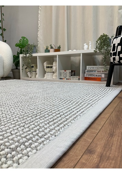 Saraz Halı Kumaş Bordür Gri Bukle Antrasit Bordür Halı Salon Koridor Mutfak Çocuk Odası Halısı Kilim S267 Gri - Krem