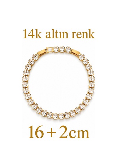 4mm Oval Taş Suyolu Bileklik Kararmaz Özel Seri Bileklik 16+2cm Altın