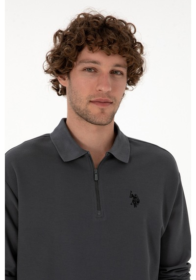 U.S. Polo Assn. Erkek Comfort Fit Yarım Fermuarlı Antrasit Sweatshirt 50313754-VR006