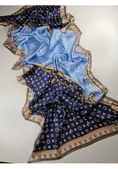 Miorel Scarfs Premium Kalite Lv Desen Vual İpek Şal Yeni Sezon Silk Scarfs Shawl Hijab Fular Mavi Turkuaz