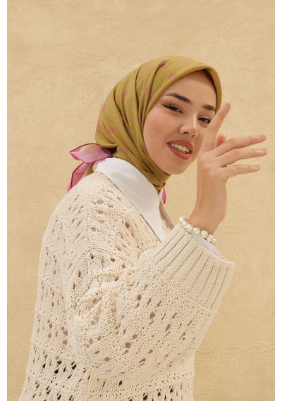 Silk Home Olinda Eşarp - Yağ Yeşili Fuşya - Açık Yeşil Pembe