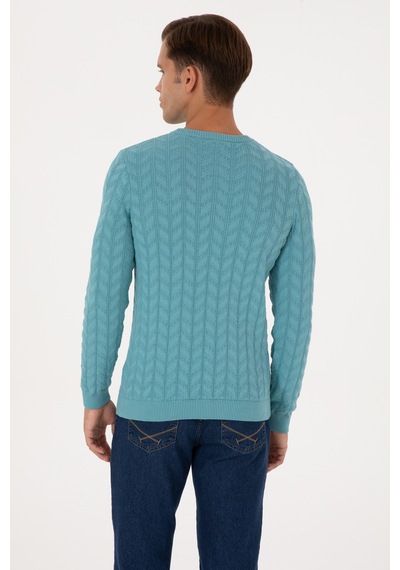 U.S. Polo Assn. Erkek Slim Fit Bisiklet Yaka Desenli Mint Kazak 50307836-VR152