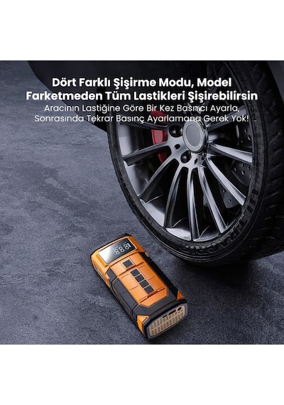 Harvox Hxac-003 10.000 Mah Akü Takviyeli Hava Kompresörü Şarjlı Digital Göstergeli Araç Lastik Şişirme 150 Psı