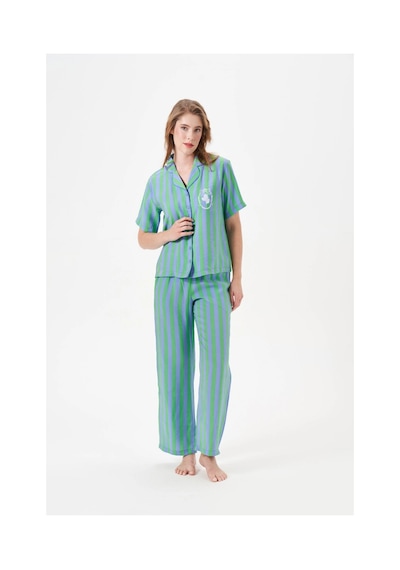 Angbutik Pjs 29043 Kadın Düğmeli Pijama Takımı Yeşil