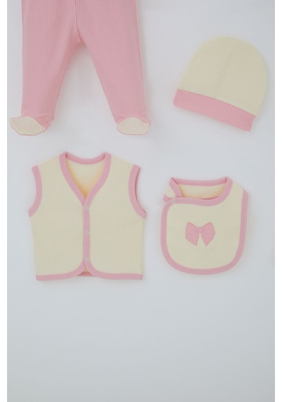 Breeze Kız Bebek Hastane Çıkışı 8 Li Fiyonk Nakışlı 0-3 Ay, Krem
