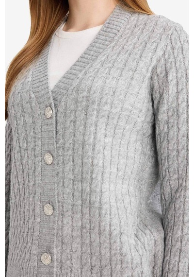 Defacto Regular Fit V Yaka Düğmeli Hırka E9148ax25wngr214 Gri-gr214