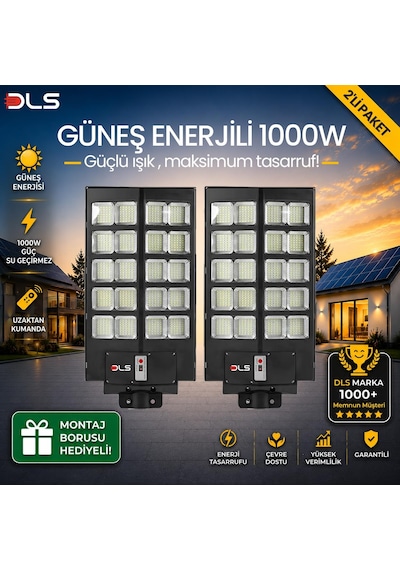 2'li Paket Dls 1000w Güneş Enerjili Solar Sokak Lambası Hareket Sensörlü Led Bahçe Aydınlatması
